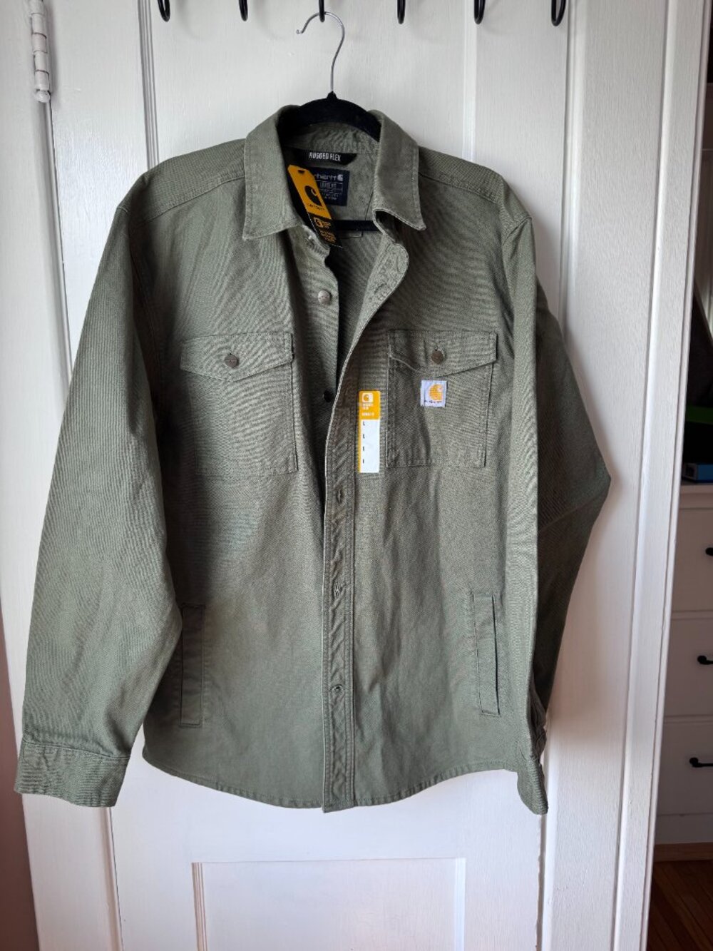 Men's Carhartt Olive Green Rugged Flex Loose Fit Heavyweight Shirt Jacket